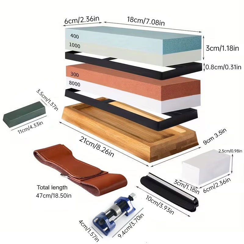 Premium Sharpening Stone - 400# / 1000# 3000# / 8000# Grit - Non-slip Base Knife Sharpener Cutting Tool