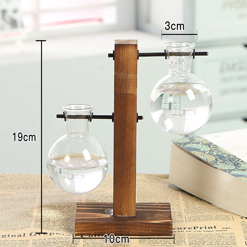 Simple glass bottle wooden frame transparent vase desktop decoration
