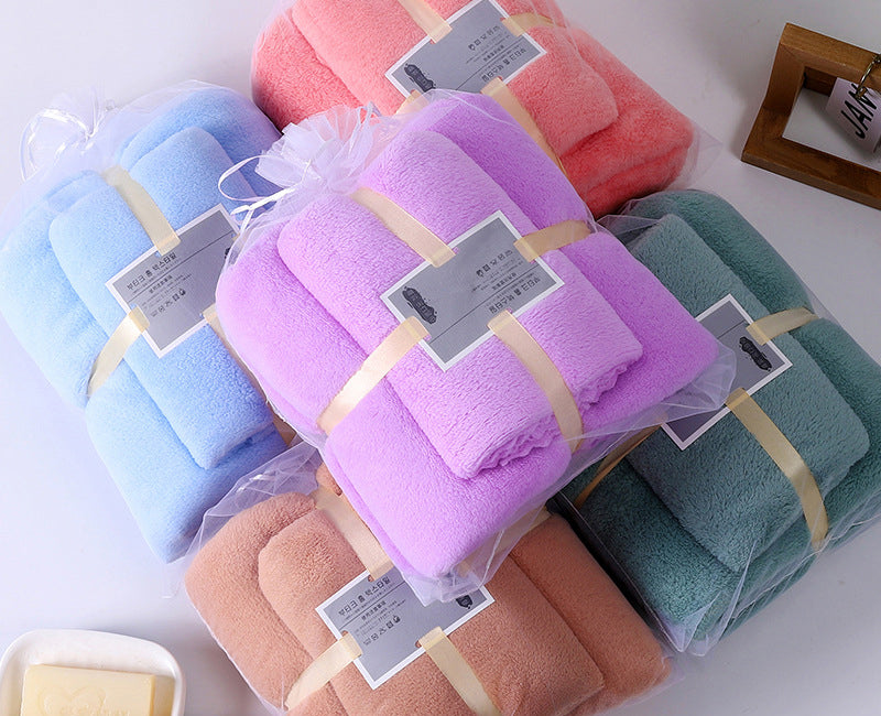 Coral Velvet Solid Color Towel Bath Towel Set Soft Absorbent Face Towel - Velora Home Deco