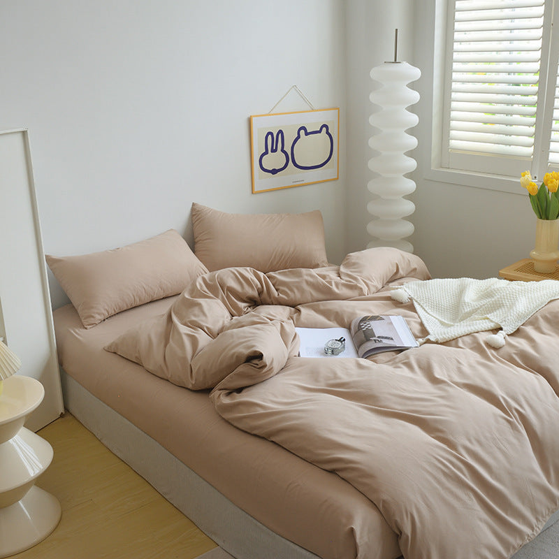 Solid Color Brushed Minimalist INS Style Four-Piece Bedding Set Quilt Cover and Sheet for Autumn and Winter Thickened Dormitory Use