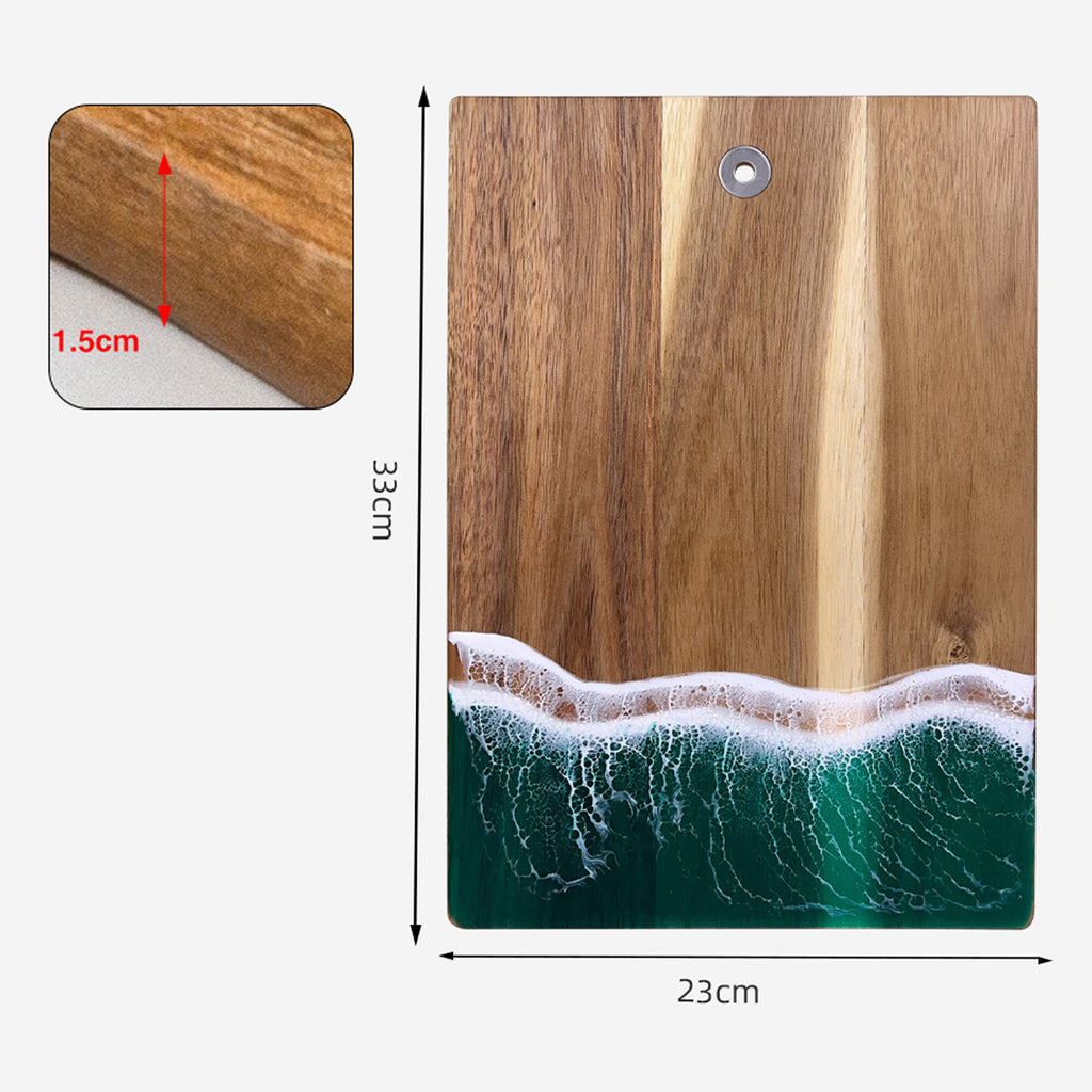 Wood Cutting Board Resin Blue green Wave Pattern