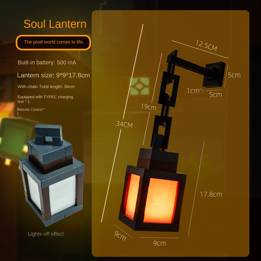 Minecraft Pixel Night Light LED Ambient Desk Lamp Creative Lantern Rechargeable Tap Light