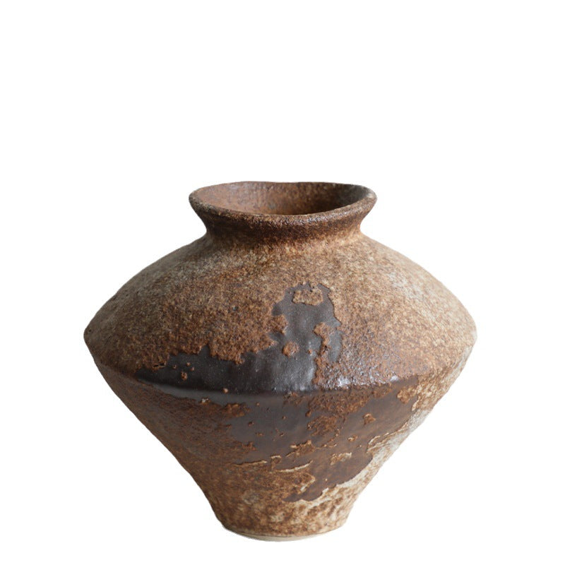 Wabi-Sabi Style Ceramic Vase, Rustic Pottery Flower Vase, Vintage Nostalgic Handmade Decoration for Cottage, Hotel, Zen Display, New Chinese Style