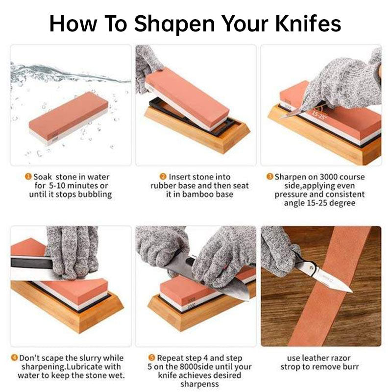 Premium Sharpening Stone - 400# / 1000# 3000# / 8000# Grit - Non-slip Base Knife Sharpener Cutting Tool
