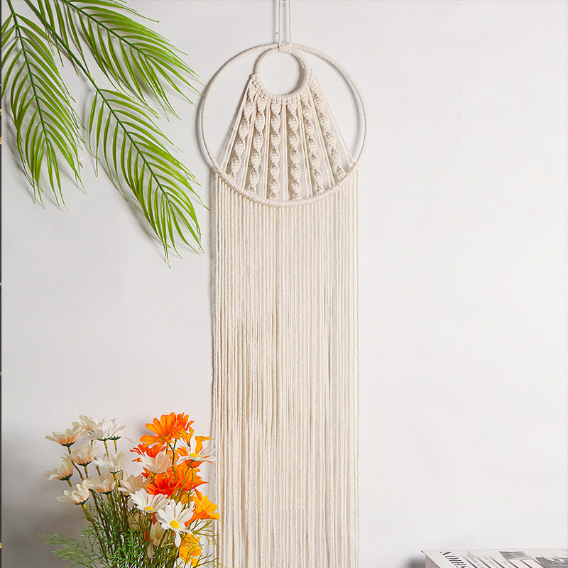 Hand Woven Cotton Thread Tassel Double Circle Tapestry Wall Tapestry Hanging Background Bohemian Wall Hanging