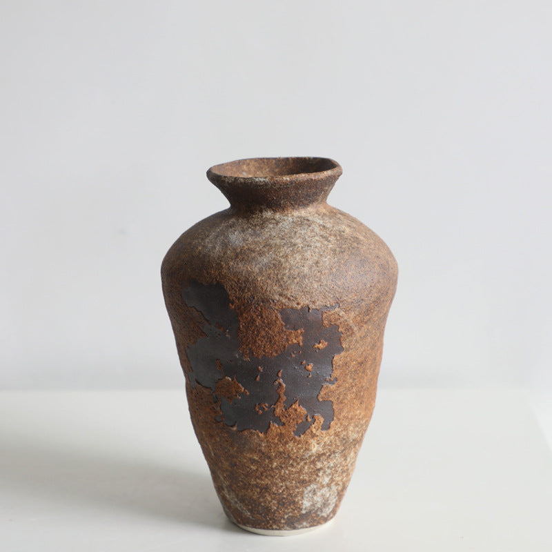Wabi-Sabi Style Ceramic Vase, Rustic Pottery Flower Vase, Vintage Nostalgic Handmade Decoration for Cottage, Hotel, Zen Display, New Chinese Style