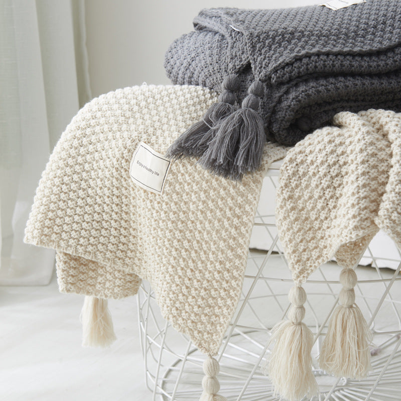 Tassel Knitted Ball Blanket Wool Blanket Office Air Conditioning Lunch Break Blanket Shawl Cover Blanket Sofa Leisure Blanket