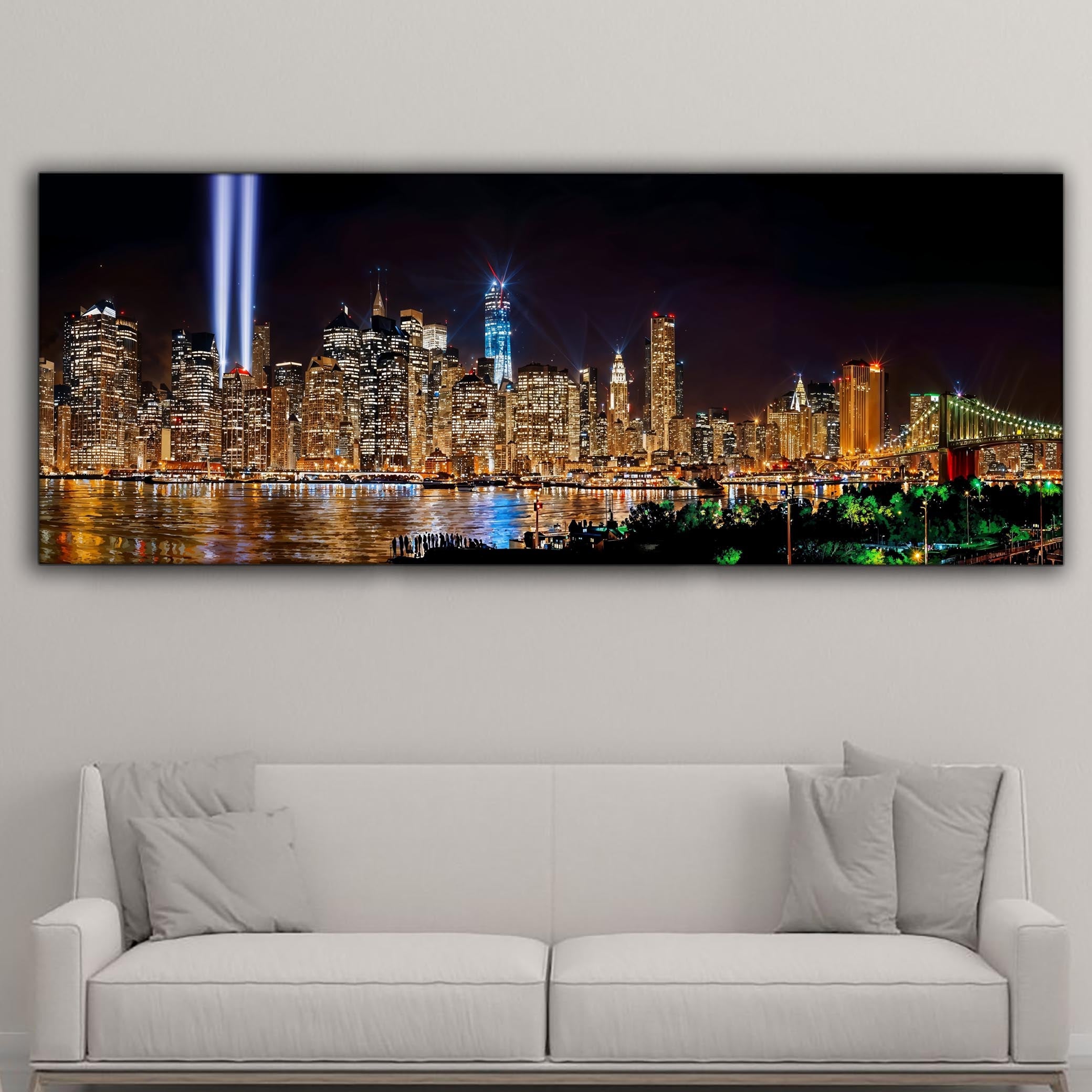 New York 9/11 Light Tribute City skyline-Large Canvas Wall art