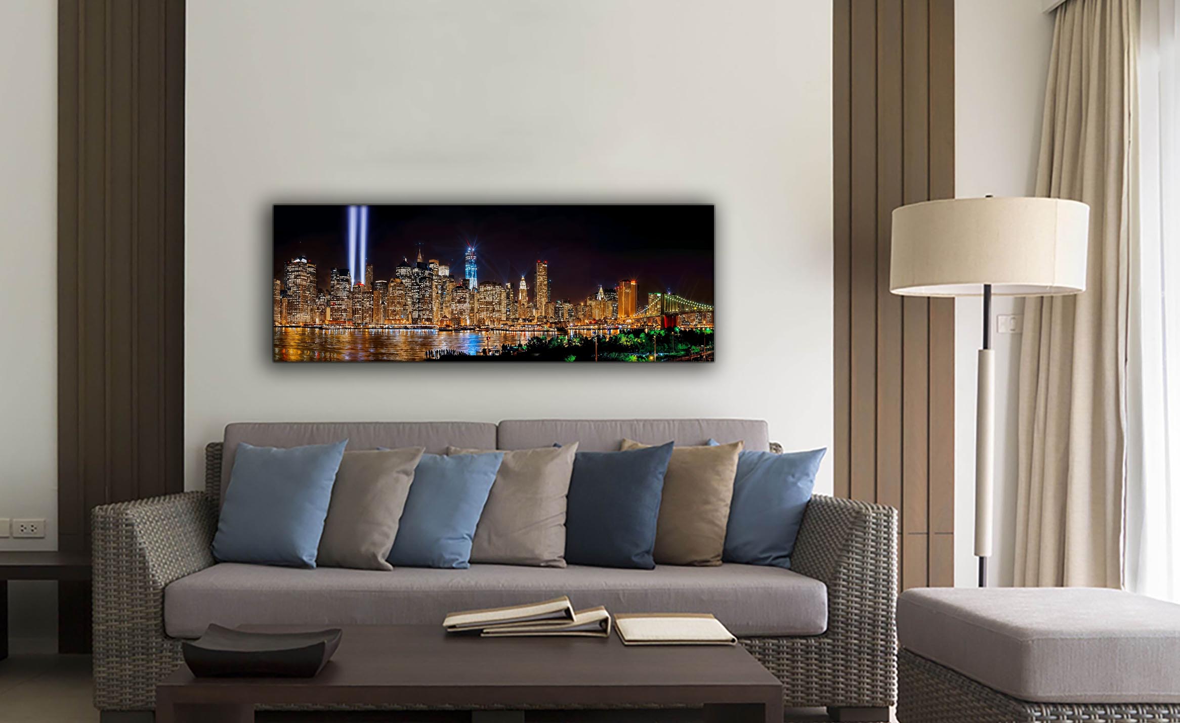 New York 9/11 Light Tribute City skyline-Large Canvas Wall art