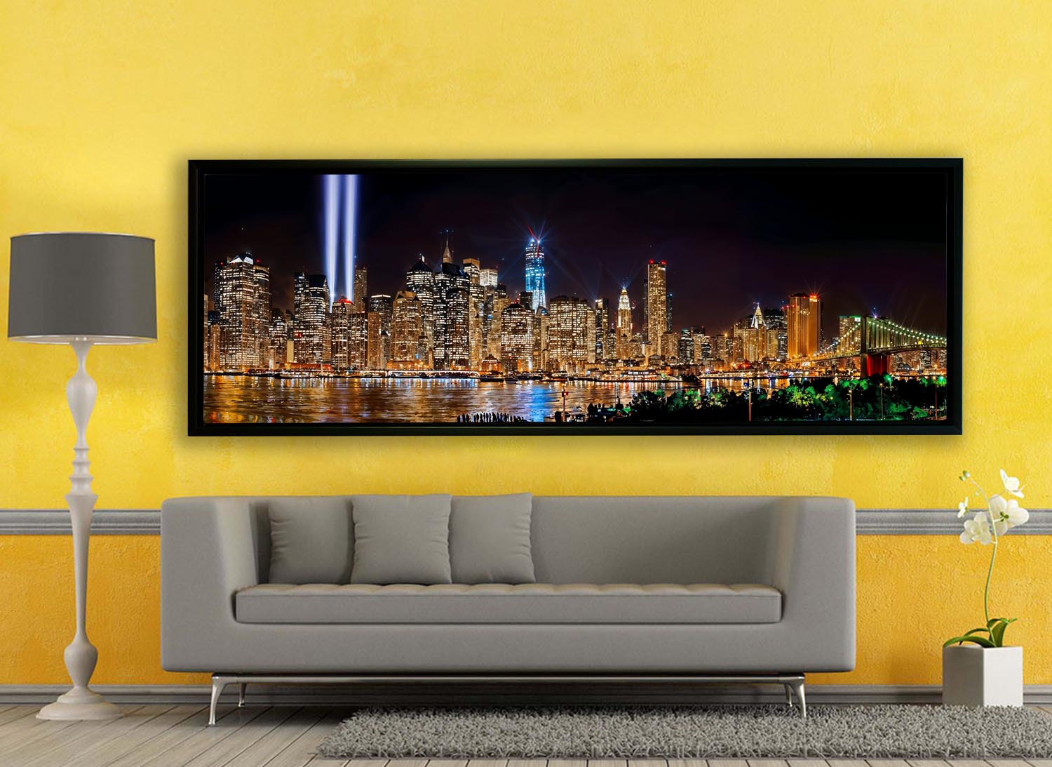 New York 9/11 Light Tribute City skyline-Large Canvas Wall art