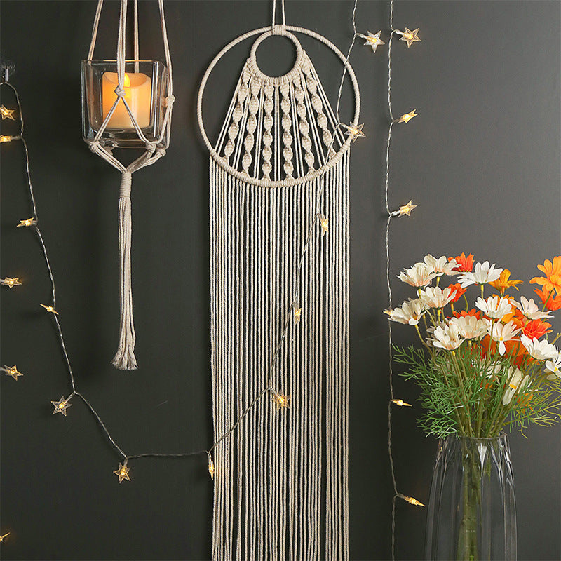Hand Woven Cotton Thread Tassel Double Circle Tapestry Wall Tapestry Hanging Background Bohemian Wall Hanging