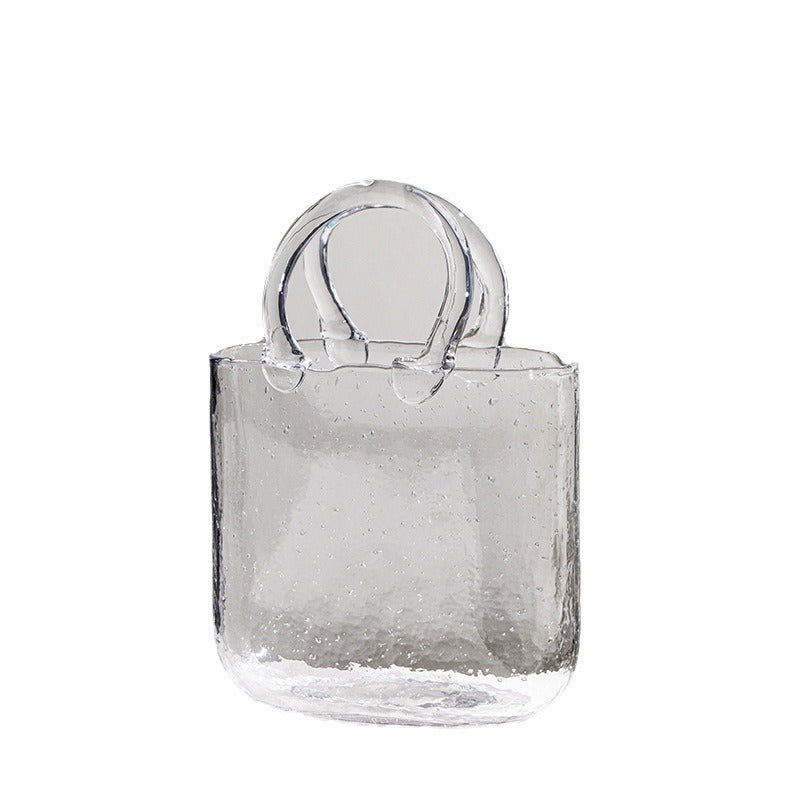 Nordic net red bag, glass vase, portable blue primary color decoration, creative light luxury living room water culture flower arrangement decoration
