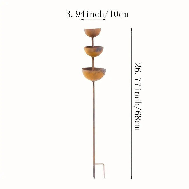 3-Tier Vintage Rustic Metal Bird Watering Station | 3-Tier Rusty Iron Garden Water Collector Feeder, Outdoor Garden Patio Decor
