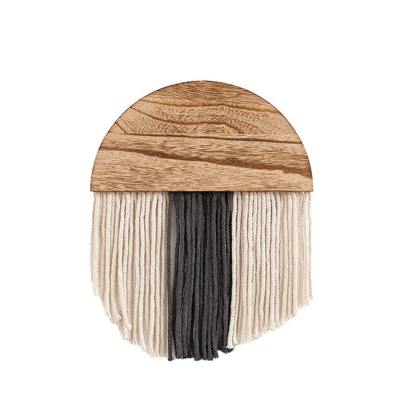 New modern minimalist tassel tapestry for Bohemian homestay living room decoration Handmade semi circular wooden tapestry