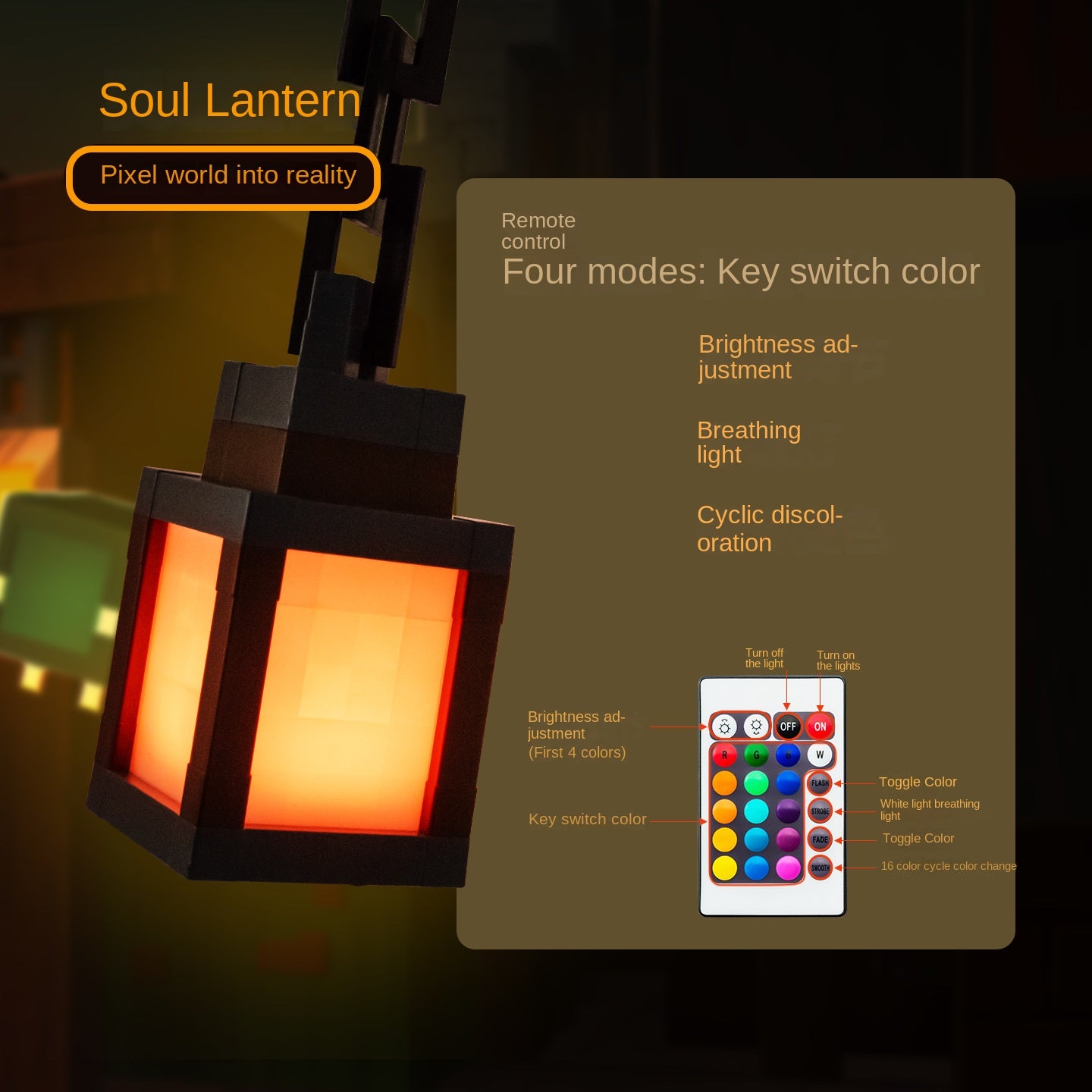 Minecraft Pixel Night Light LED Ambient Desk Lamp Creative Lantern Rechargeable Tap Light