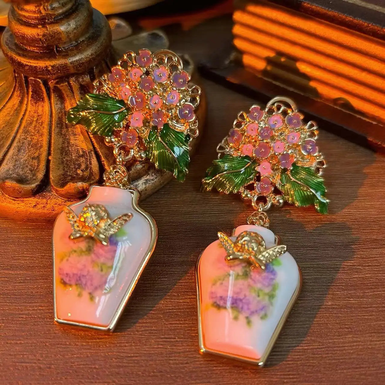 A bouquet of flowers cute sleeping angel vase vintage vintage antique palace enamel flower earrings - Velora Home Deco