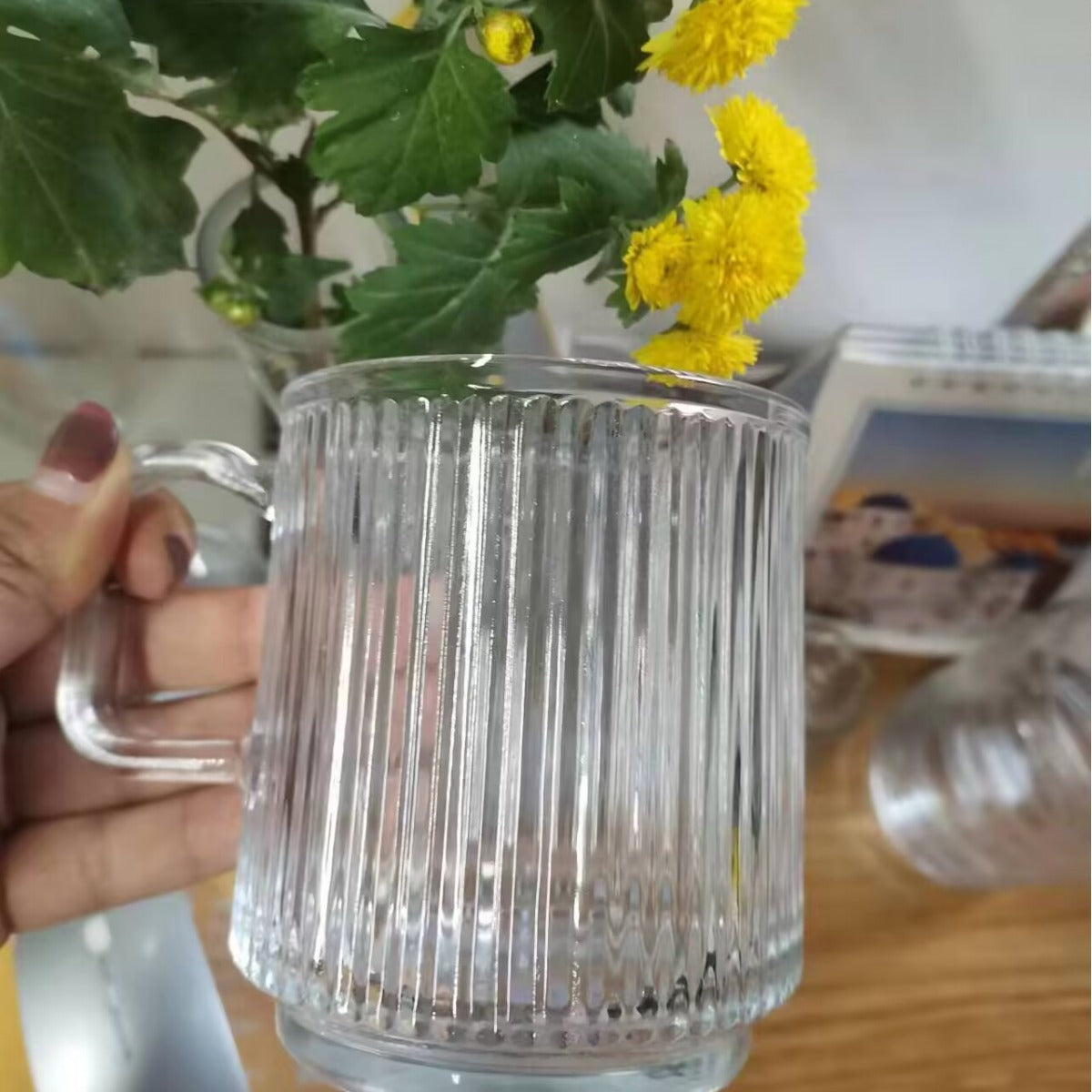 Ins Style Glass Iced Coffee Mug with Handle, Breakfast Milk Cup, Drinking Cup, Household Water Cup
