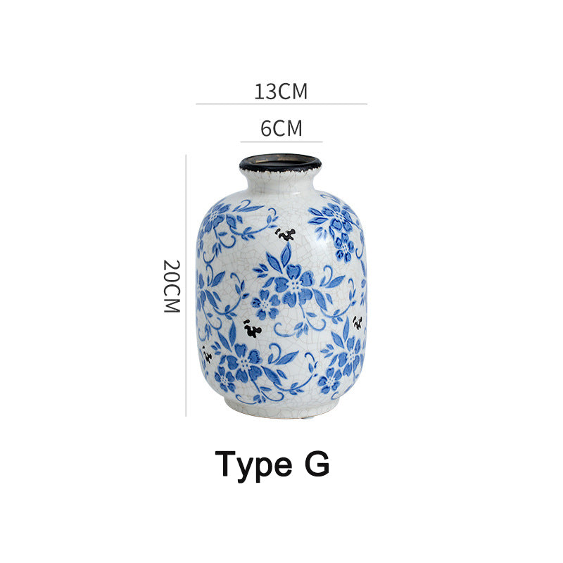 New Chinese style blue and white porcelain ceramic vase vintage ice cracked ornament for living room