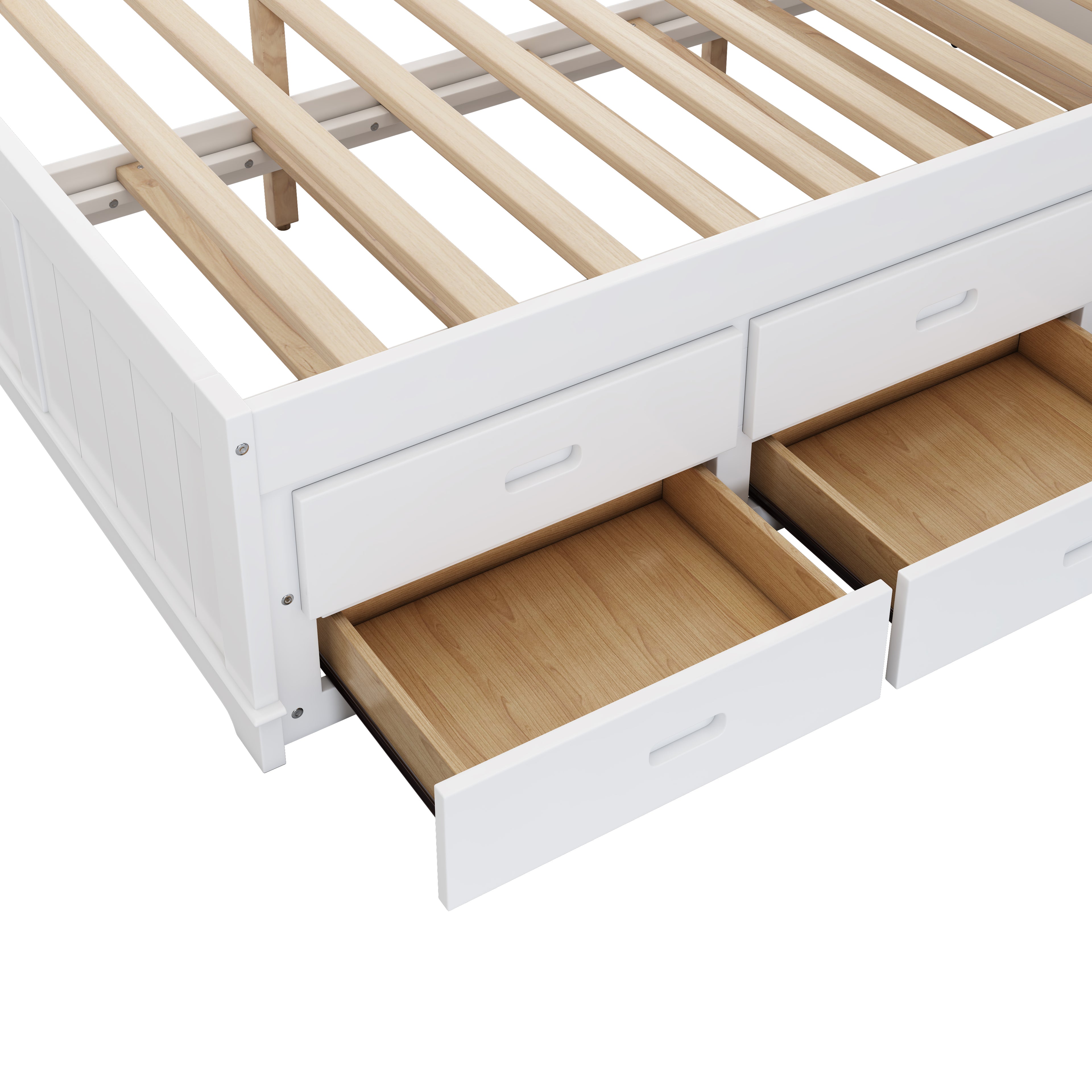 Solid Pine Captain Bookcase Bed with Trundle Bed and 3 Spacious Under Bed Drawers in Casual,Full, White+Walnut - Velora Home Deco
