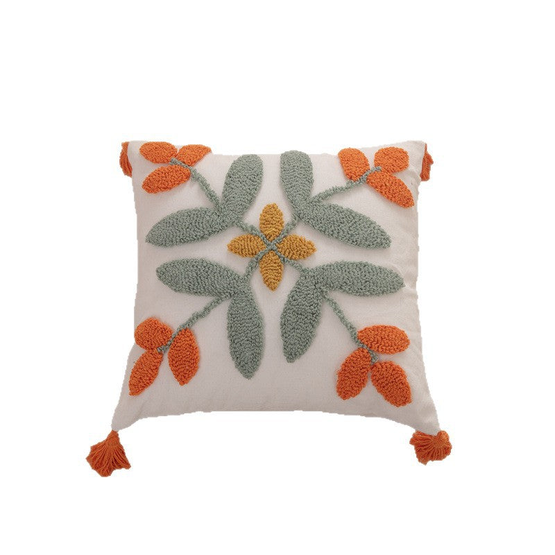 Style Leaf Tufted Ethnic Bohemian Moroccan Sofa Circle Velvet Embroidered Pillow Cushion