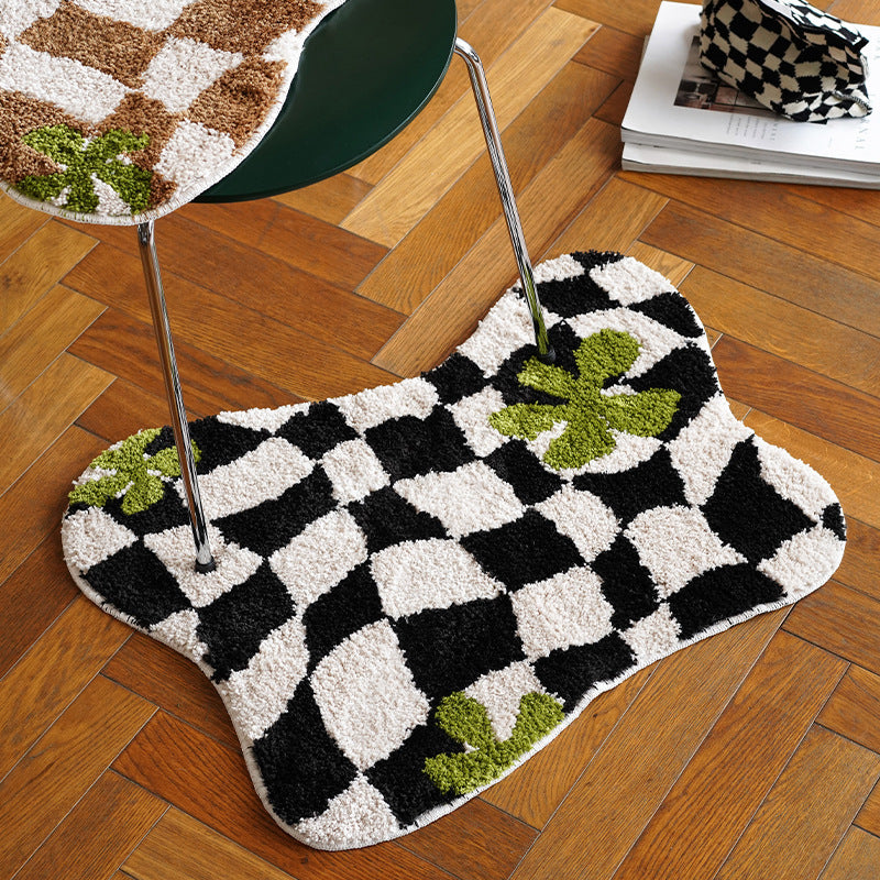 Simple Check Imitation Cashmere Floor Mat Profiled Ins Checkerboard Children's Bedroom Bedside Carpet Window Mat