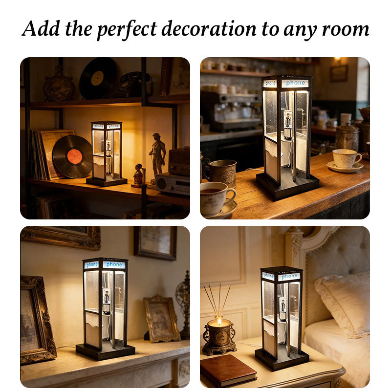 Retro Vintage Phone Booth Table Lamp - Classic Telephone Booth Night Light with Warm LED, Decorative Home/Office Desktop Lamp