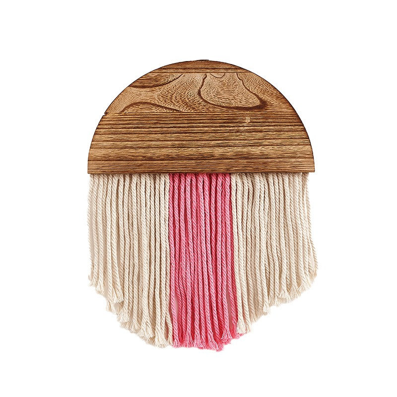 New modern minimalist tassel tapestry for Bohemian homestay living room decoration Handmade semi circular wooden tapestry