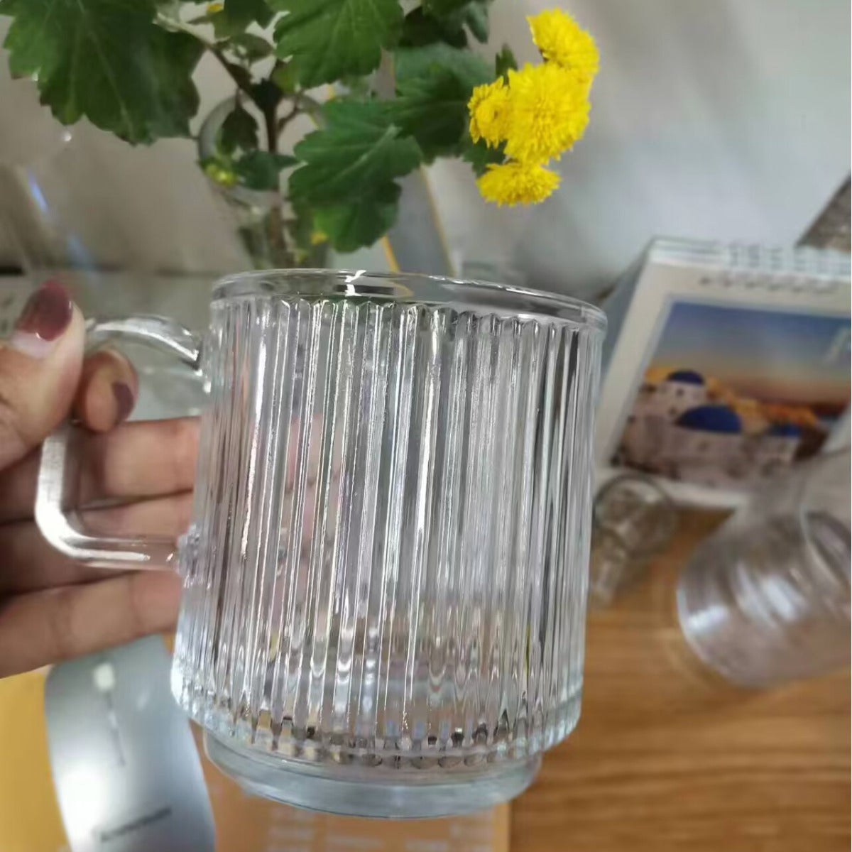 Ins Style Glass Iced Coffee Mug with Handle, Breakfast Milk Cup, Drinking Cup, Household Water Cup
