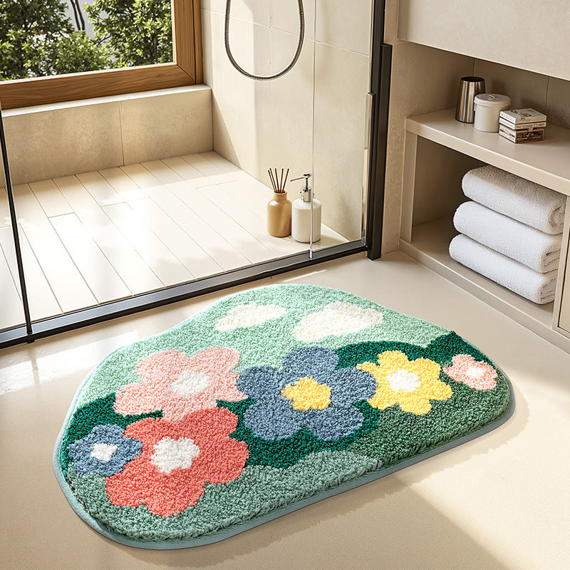 Bathroom non slip floor mat with unique and creative flocking foot pad home bathtub mat