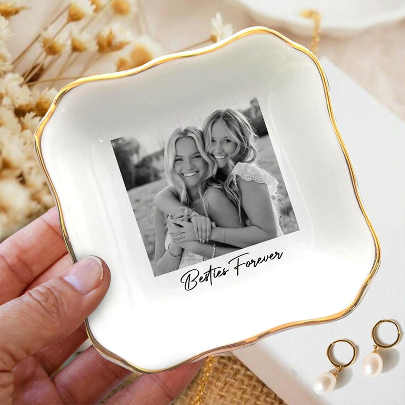 Personalized Photo Jewelry Tray Ceramic Jewelry Dish for Best Friend Jewelry Tray Wedding Gift