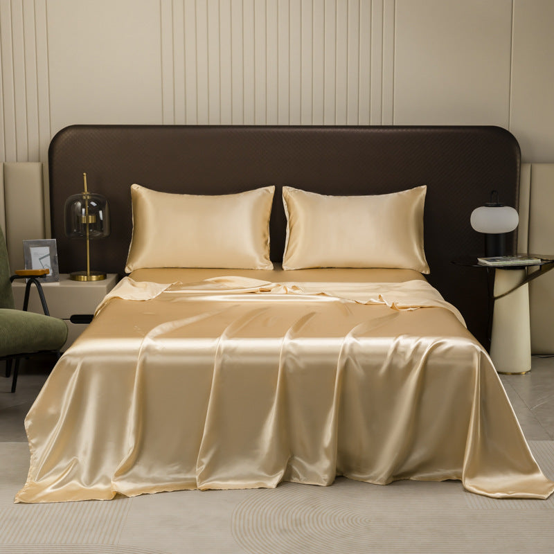 American Style Silk-Like Bedding Set with Fitted Sheet, Duvet Cover, Pillowcases, Extra Large Mattress Protector for Export