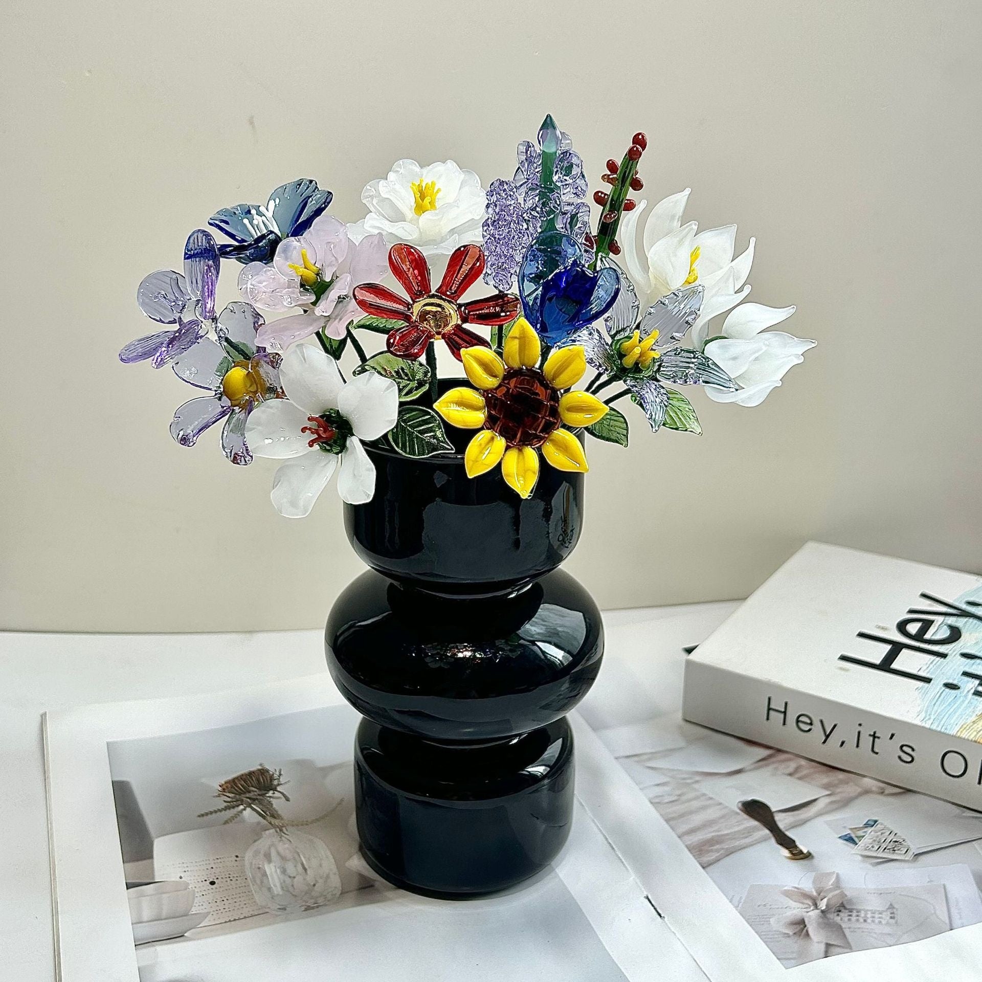 Glass Birth Flower Iron Wire Flower Iron Wire Flower Simulation Desktop Ornament Vase