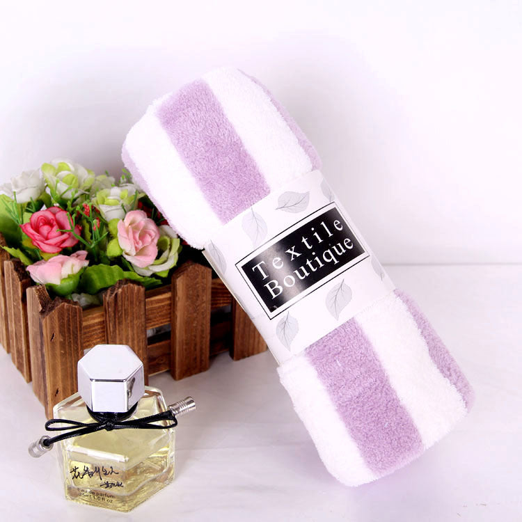 Coral Fleece Towel Thickened Absorbent Striped Edge Towel - Velora Home Deco