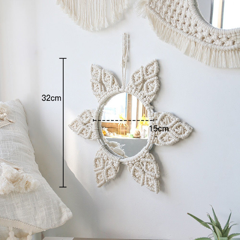 Ins Original Nordic Mirror Decoration Bohemian Weaving Handmade Cotton Thread Wood Bead Tapestry Mirror Bedroom