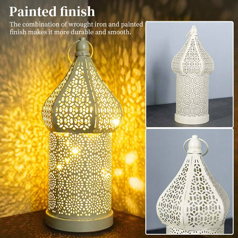 Moroccan-style Wrought Iron Decorative Lamp, Battery-operated LED Night Light, Vintage Mosque Lamp for Ramadan Events.