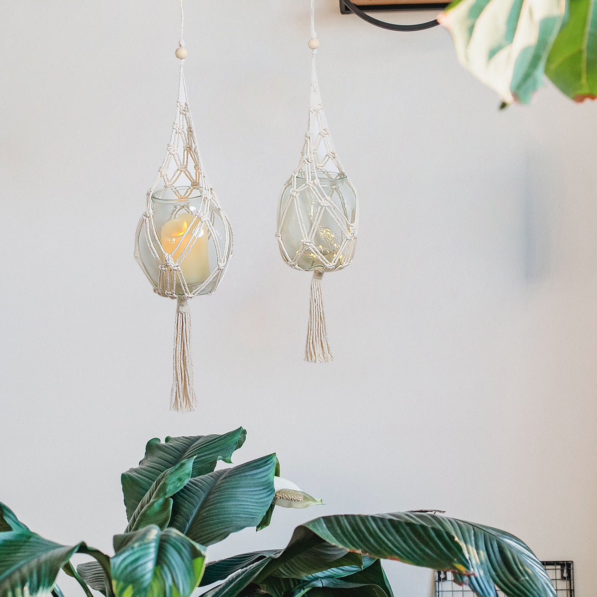 Nordic Home Wall Decoration Bohemian Woven Tapestry Home Decoration Flower Pot Hanging Basket Plant Decoration Net Pocket