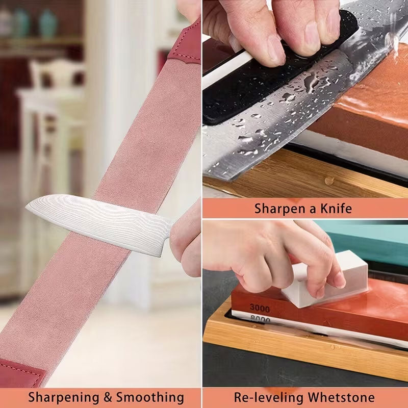 Premium Sharpening Stone - 400# / 1000# 3000# / 8000# Grit - Non-slip Base Knife Sharpener Cutting Tool