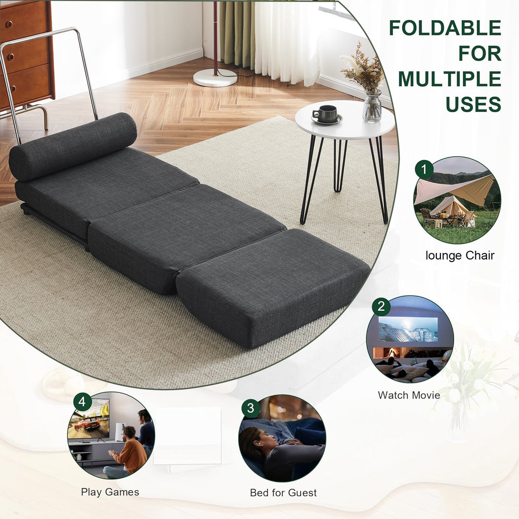 Single Sofa Chair Foldable Single Sofa Bed with Pillow,Portable Foldable Sofa Bed,Leisure Sofa Chair,Easy to Store, Dark Grey