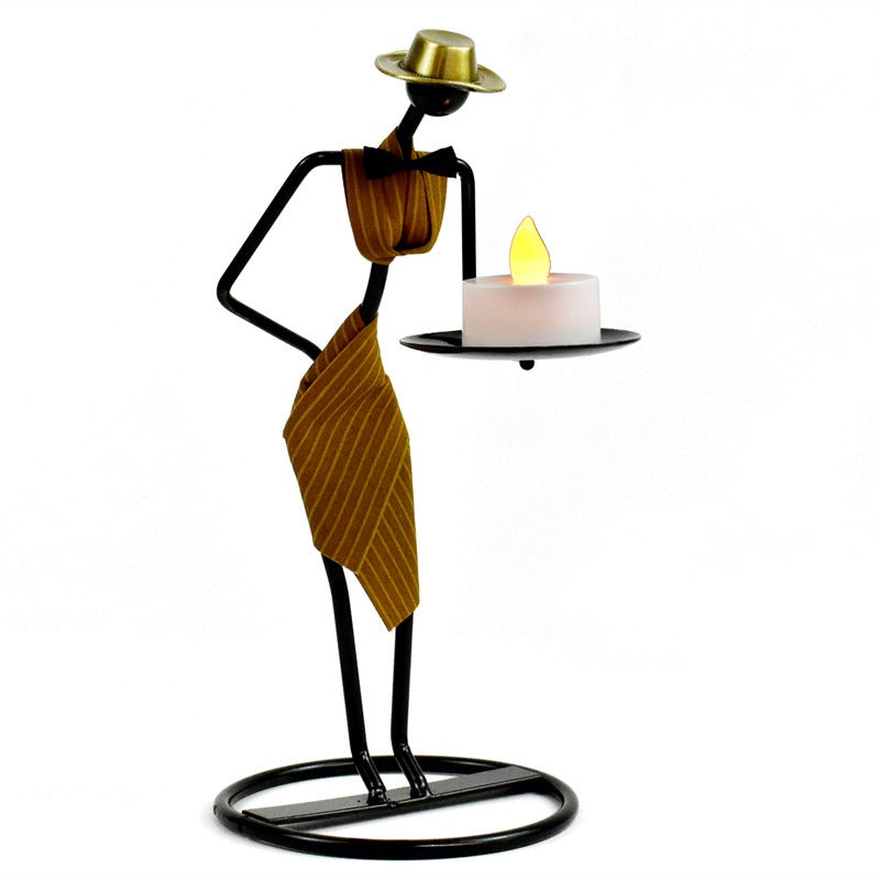 Vintage Tealight Candle Holders Iron Field Women Figure Metal Candlestick for Table Decorative