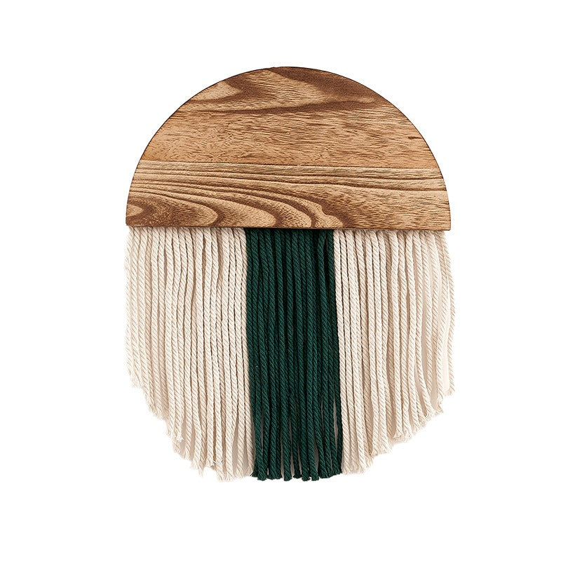 New modern minimalist tassel tapestry for Bohemian homestay living room decoration Handmade semi circular wooden tapestry
