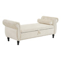 Velvet Multifunctional Storage Rectangular ottoman bench with 1 Pillow, Beige