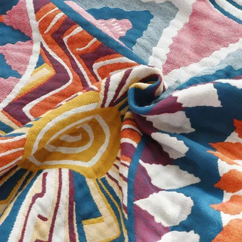 1pc Bohemian Style Flannel Blanket Nordic Tribal Print, Ultra Soft Lightweight for Sofa, Bed, Travel, Season, Home Decor Gift