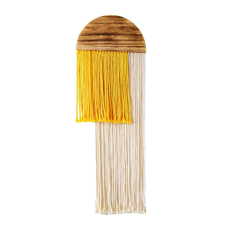 New modern minimalist tassel tapestry for Bohemian homestay living room decoration Handmade semi circular wooden tapestry
