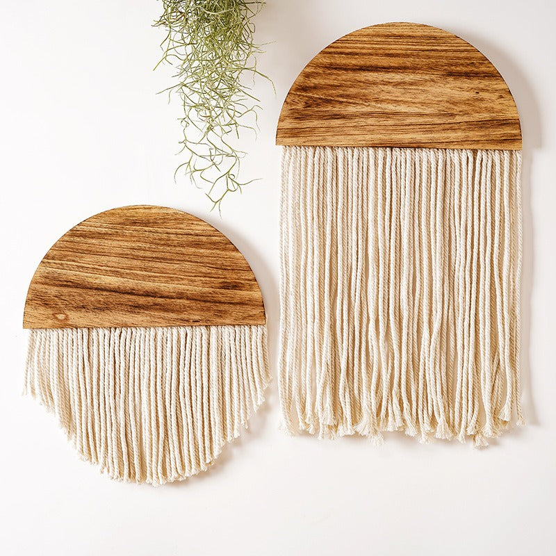 New modern minimalist tassel tapestry for Bohemian homestay living room decoration Handmade semi circular wooden tapestry