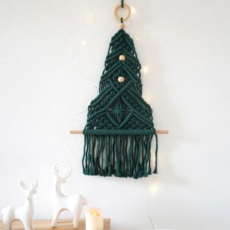 INS Nordic style hand woven dark green Christmas tree pendant Bohemian wall hanging Christmas wall decoration