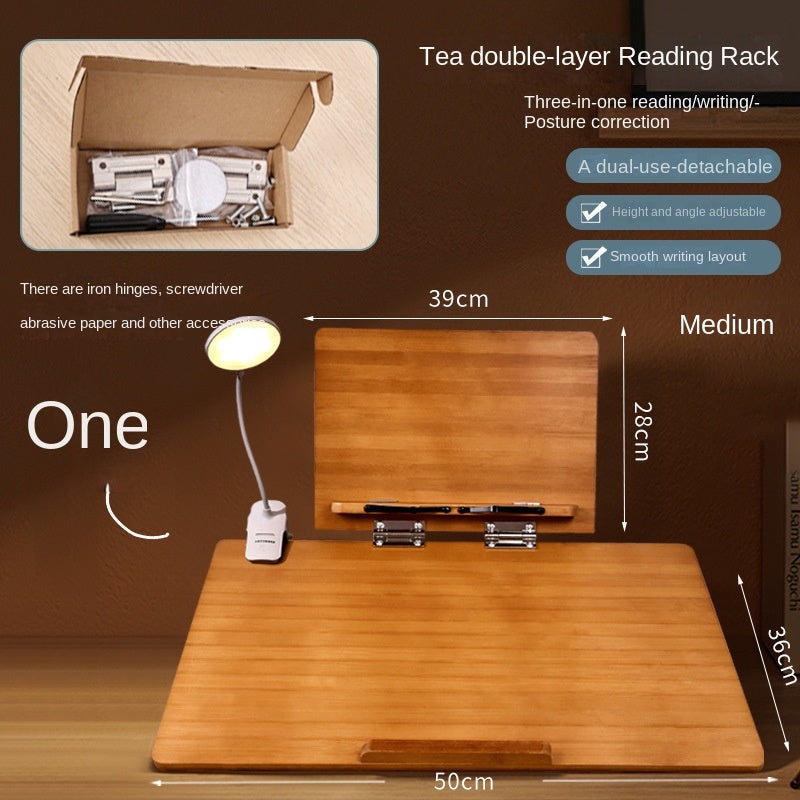 Double-Layer Writing Board,Adjustable Tilt Book Rack Wooden Reading Stand