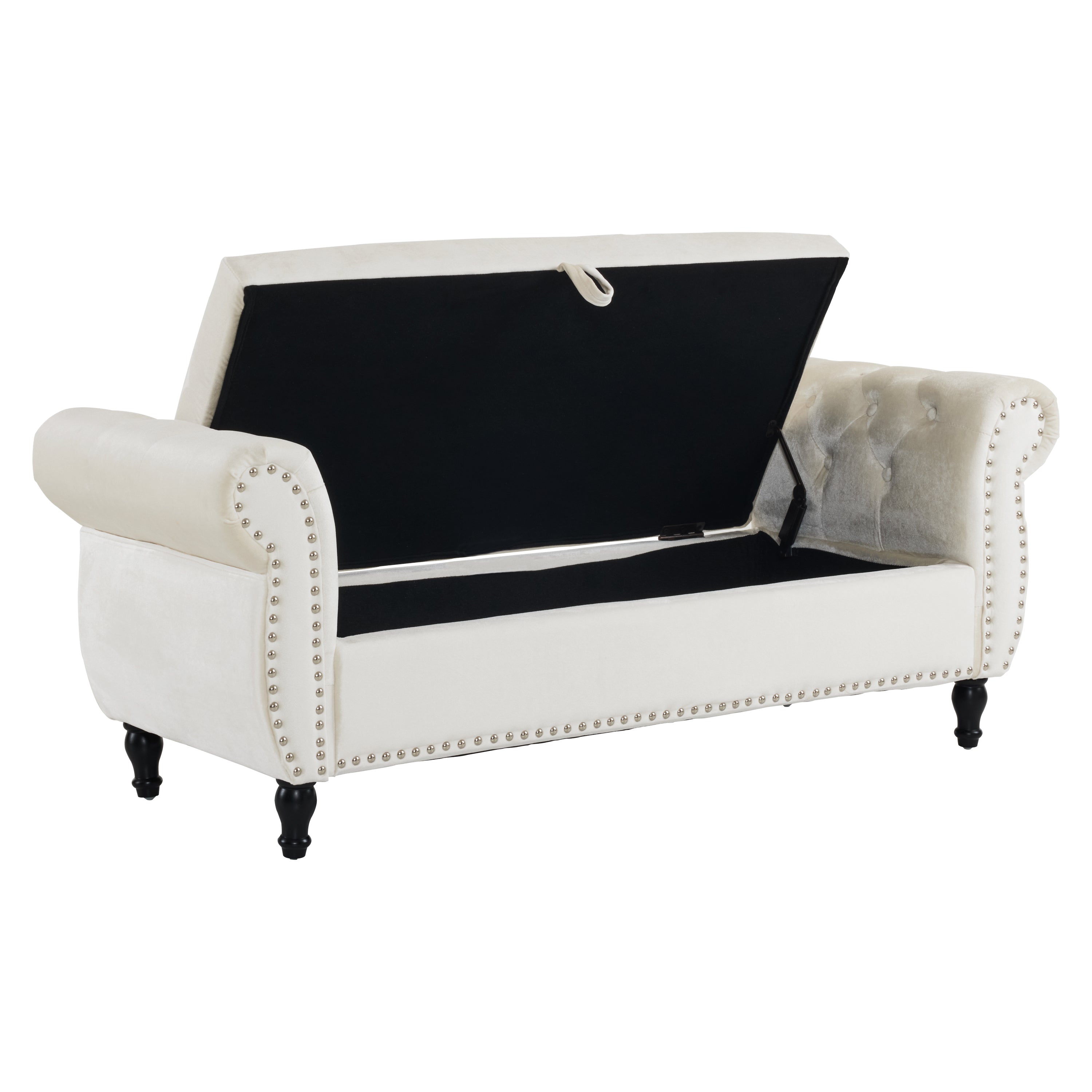 Velvet Multifunctional Storage Rectangular ottoman bench with 1 Pillow, Beige