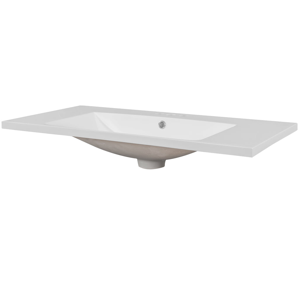 36" Single Bathroom Vanity Top with White Basin  3-Faucet Holes Ceramic  White