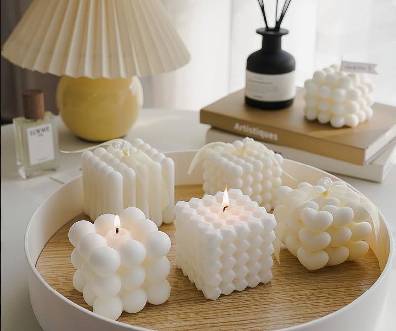 Geometric Soy Wax Candle White Cube Scented Candle