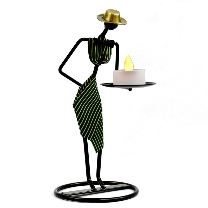 Vintage Tealight Candle Holders Iron Field Women Figure Metal Candlestick for Table Decorative